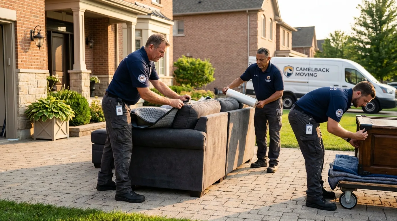 Large estate moving crew wrapping furniture in Southwick, MA